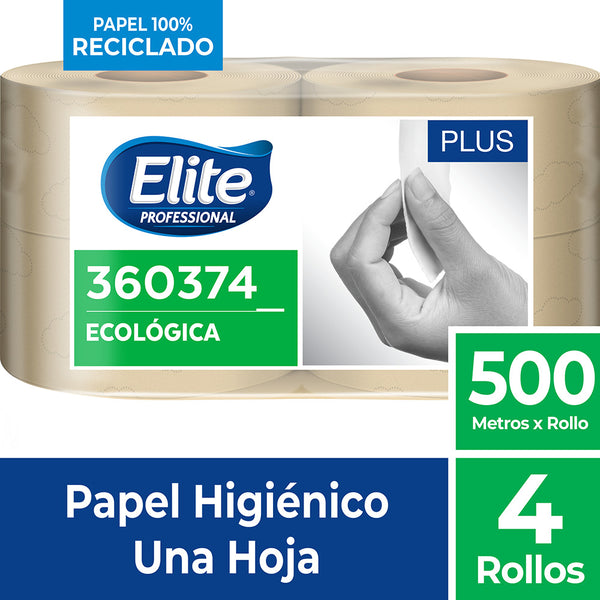 Papel higiénico jumbo ecológica natural una hoja 500 mt x 4 rollos Elite