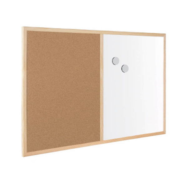 Pizarra corcho y magnética 45x30 marco de madera BI-office