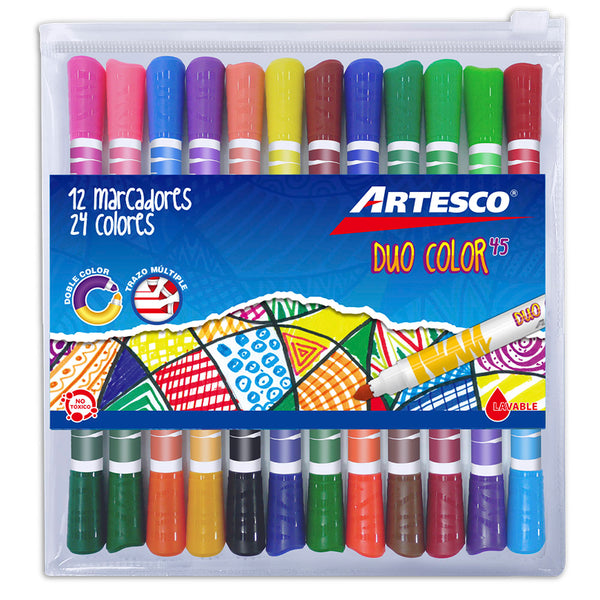 Plumones delgados duo color 45 estuche x 12 unidades Artesco